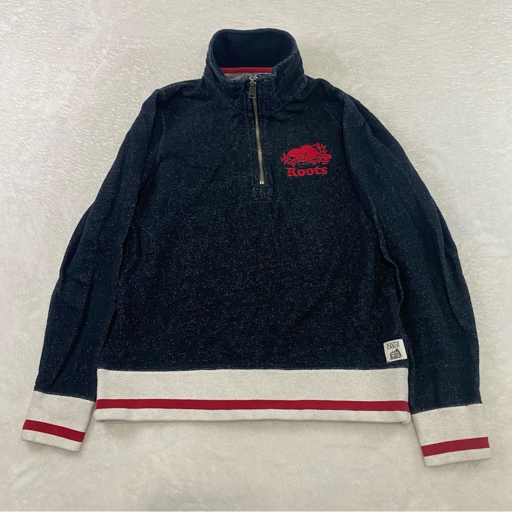 Genuine ROOTS Canada Cabin 1/4 Zip Pullover Stripe Sweater Women's Small